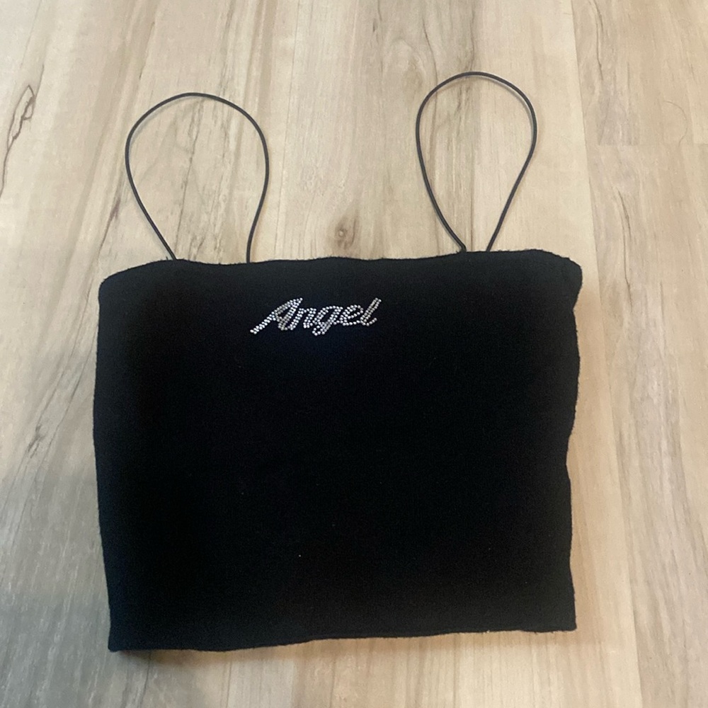 KENDALL & KYLIE | Black Rhinestone Angel Tank Top